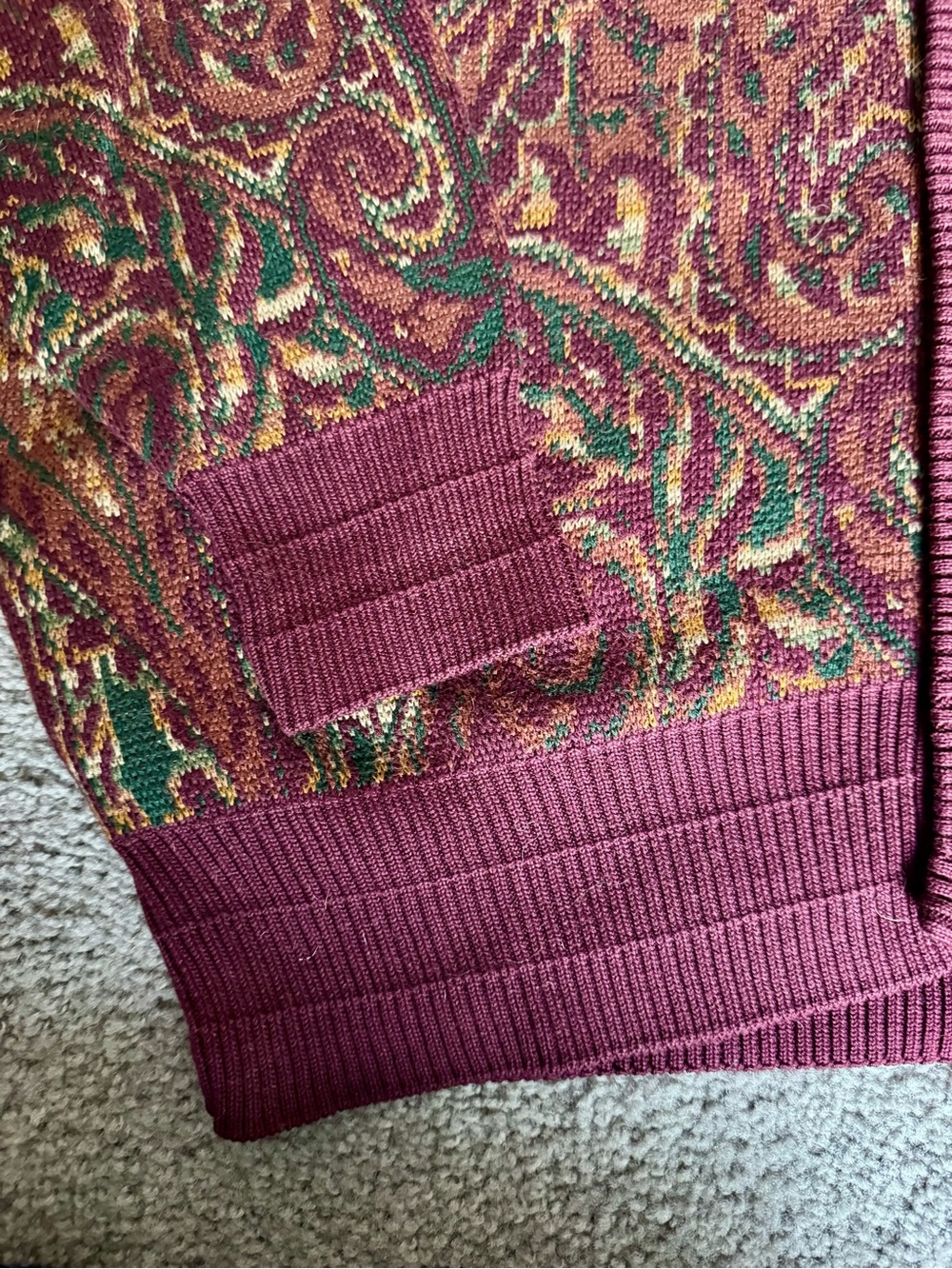 Vintage Paisley Button-Up Cardigan in Burgundy and Green - Picture 4 of 9